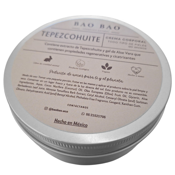 Crema Corporal Artesanal Tepezcohuite 180g Vegano | Bao Bao Cosmetica Natural