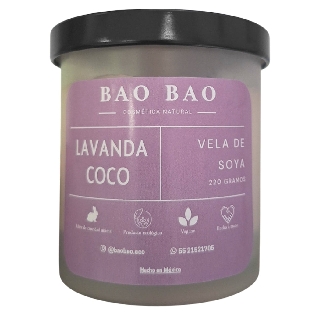 Vela Aromática Cera de Soya con Olor a Lavanda Coco Vegano 220g | BAO BAO Cosmética Natural