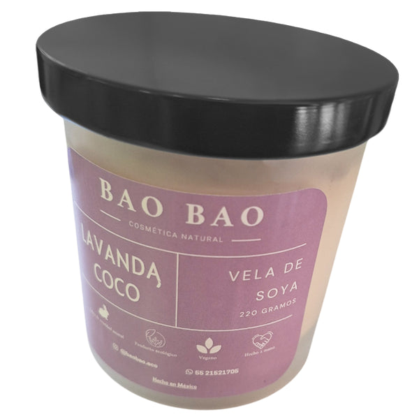 Vela Aromática Cera de Soya con Olor a Lavanda Coco Vegano 220g | BAO BAO Cosmética Natural