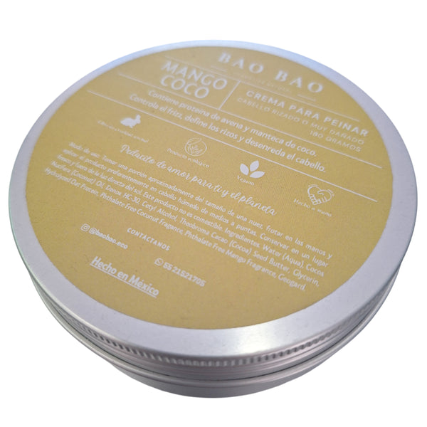 Crema para Peinar para Cabello Rizado y Dañado de Mango con Coco Vegano Artesanal 180g | Bao Bao Cosmética Natural