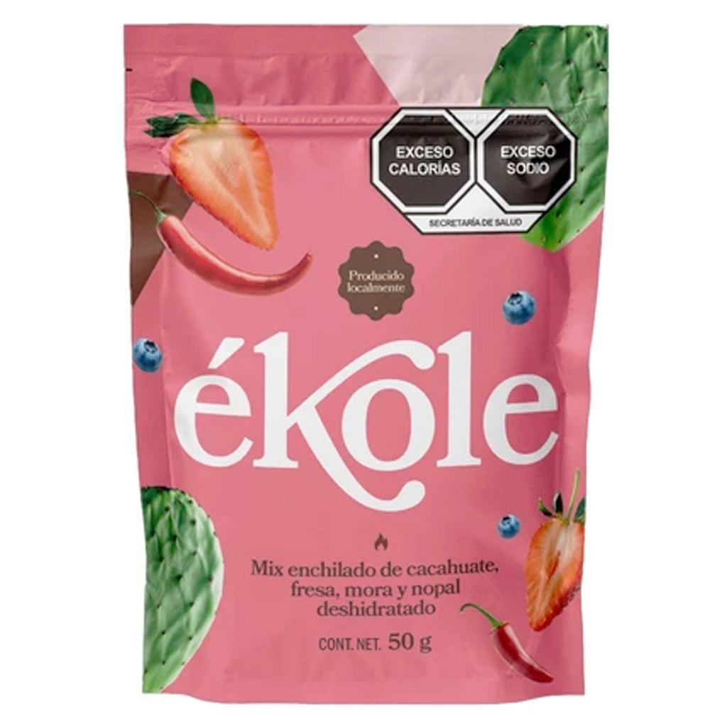 Mix de Cacahuate con Fresa Mora y Nopal Deshidratado Enchilado Artesanal Vegano 50g | EKOLE