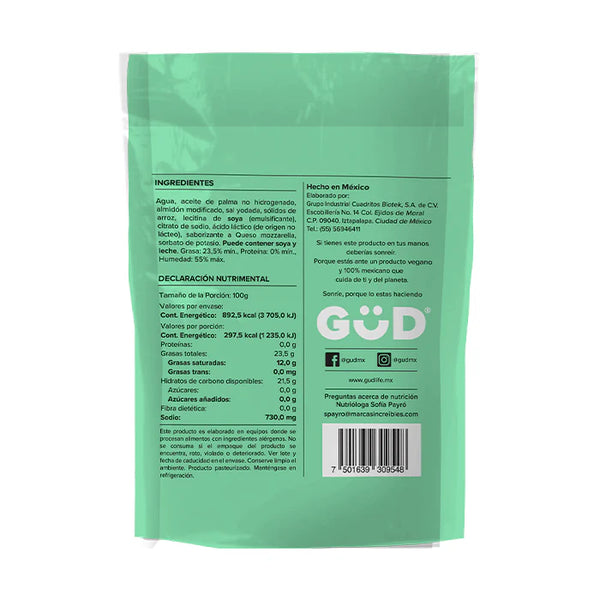 Queso Mozzarella Rallado Vegano Plant Based 300 GRAMOS | GUD